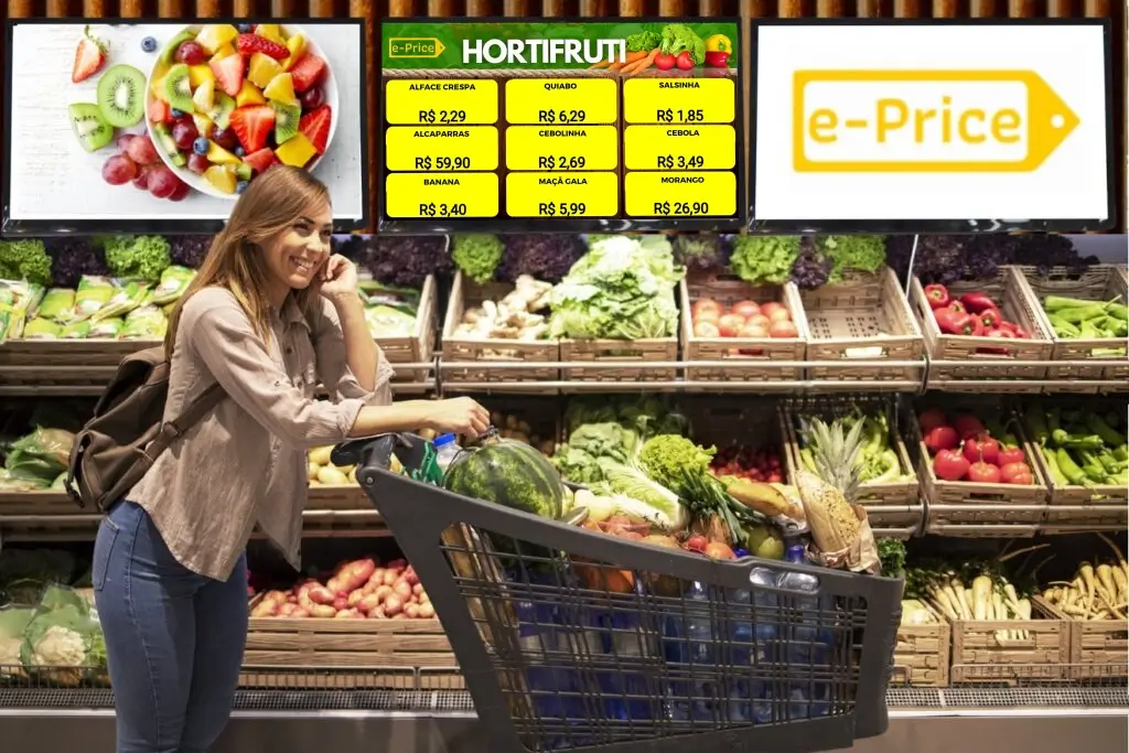 Tabela de preços digital para supermercados com atualização automática.